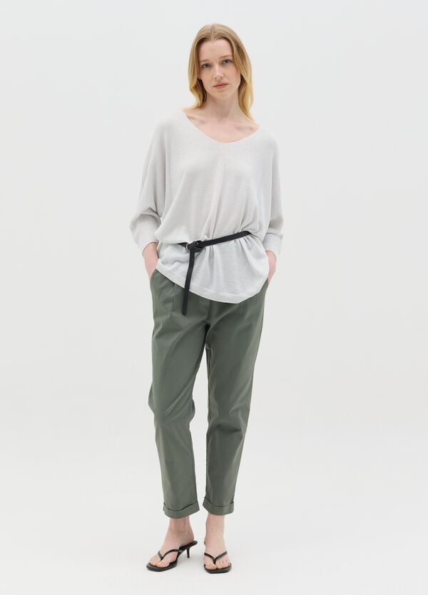 Ovs Pantalone cropped in cotone stretch verde