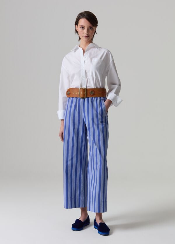 Ovs Pantalone cropped wide leg a righe sottili