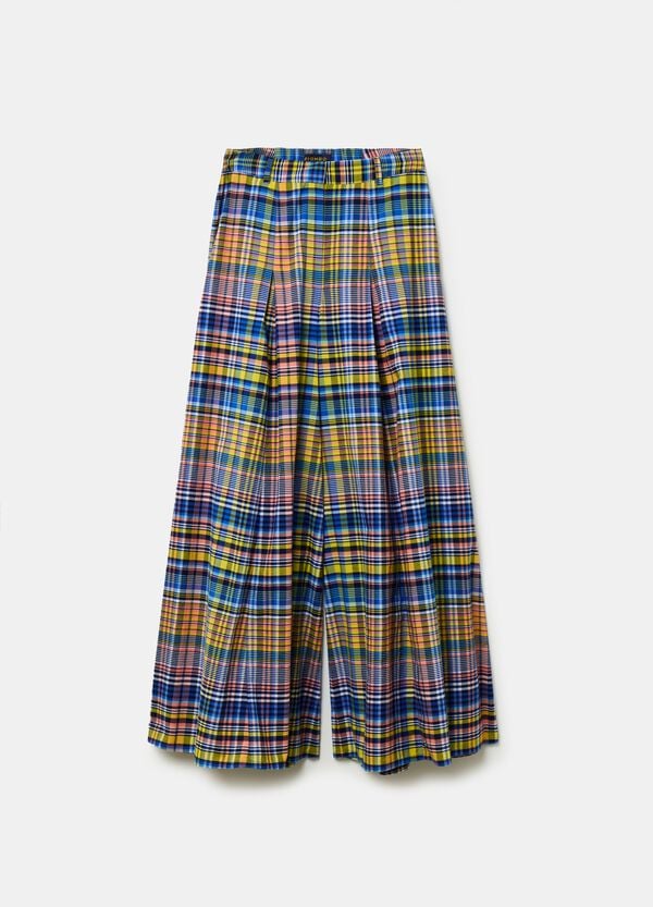Ovs Pantalone Flare Fit Wide Leg Fantasia Check
