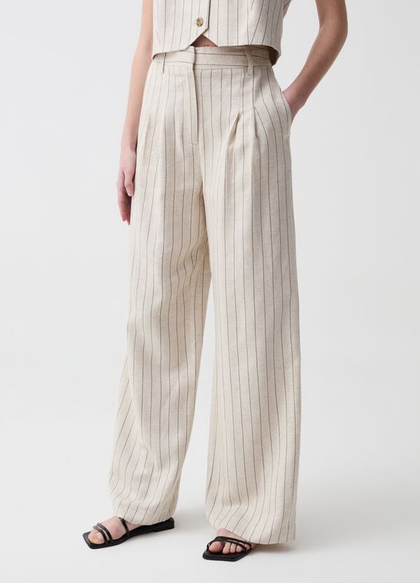 Ovs Pantalone Gessato Wide Leg Con Pinces