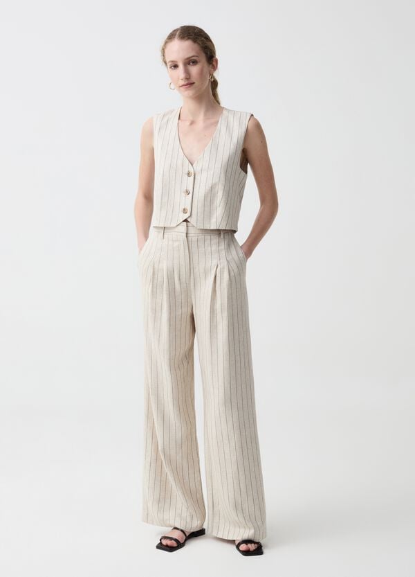 Ovs Pantalone gessato wide leg con pinces