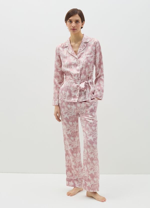 Ovs Pantalone pigiama in satin rosa e bianco