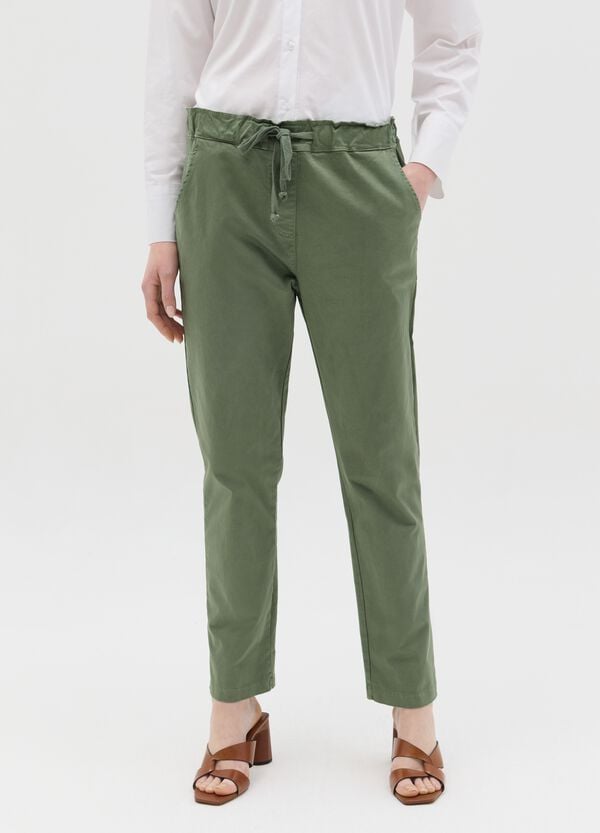 Ovs Pantalone Verde In Cotone Stretch Con Coulisse