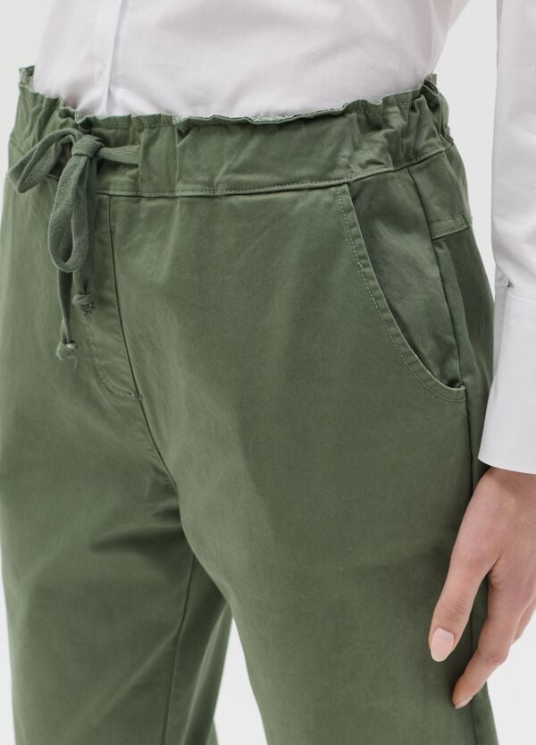 Ovs Pantalone Verde In Cotone Stretch Con Coulisse