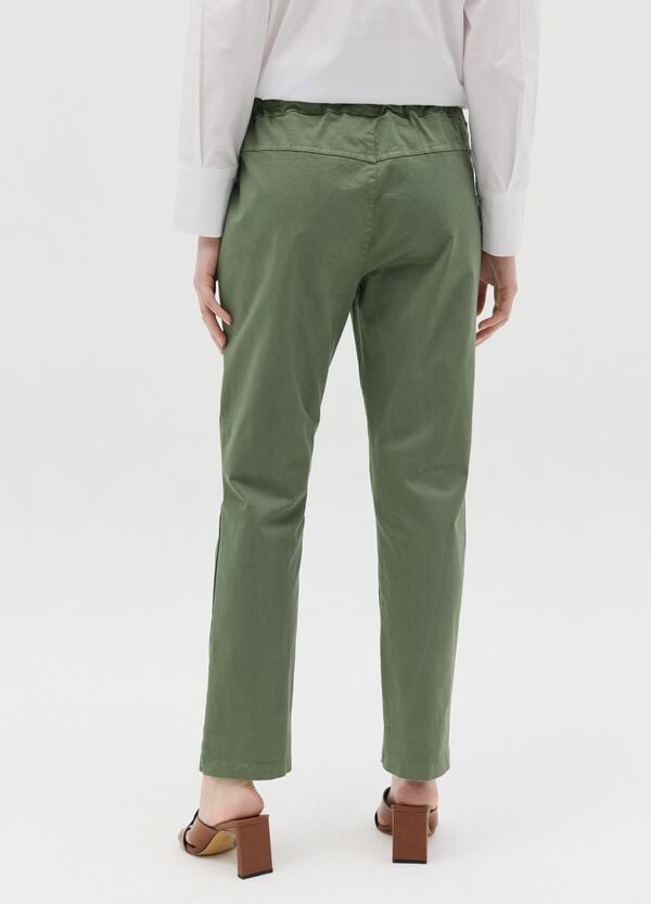 Ovs Pantalone Verde In Cotone Stretch Con Coulisse