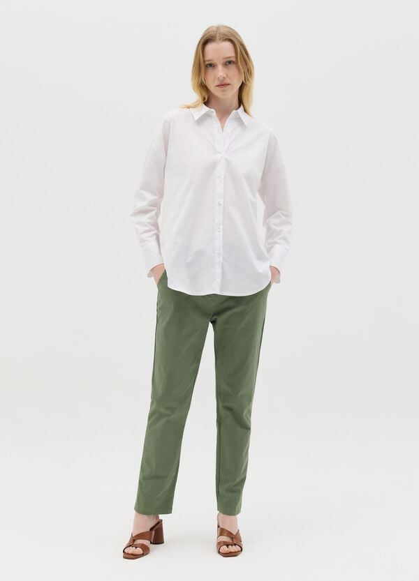 Ovs Pantalone verde in cotone stretch con coulisse