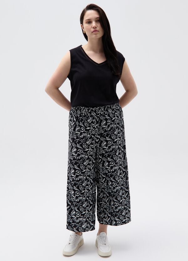 Ovs Pantalone wide leg crop con stampa Curvy