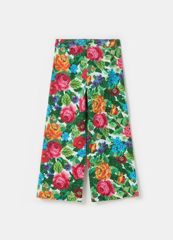 Ovs Pantalone Wide Leg Floreale Effetto Ricamo