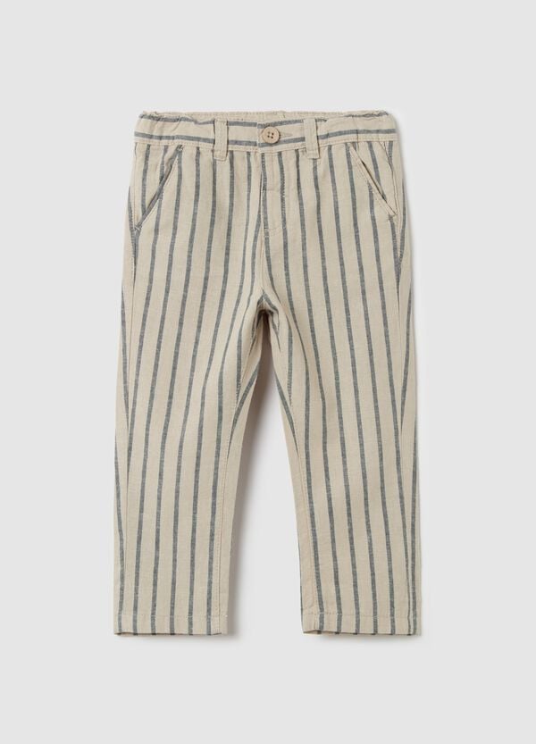 Ovs Pantaloni a righe in lino e cotone