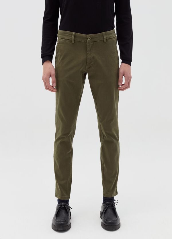 Ovs Pantaloni Chino In Cotone Stretch Tinta Unita