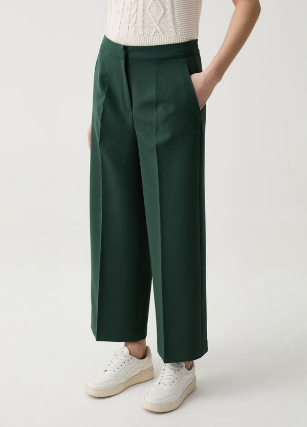 Ovs Pantaloni Cropped Wide Leg Con Pinces