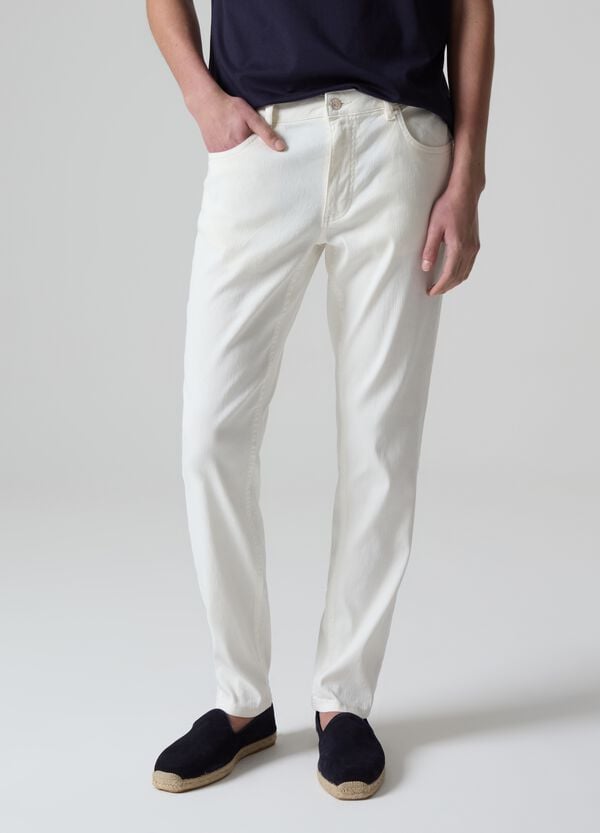 Ovs Pantaloni Slim Fit In Lino E Cotone PIOMBO