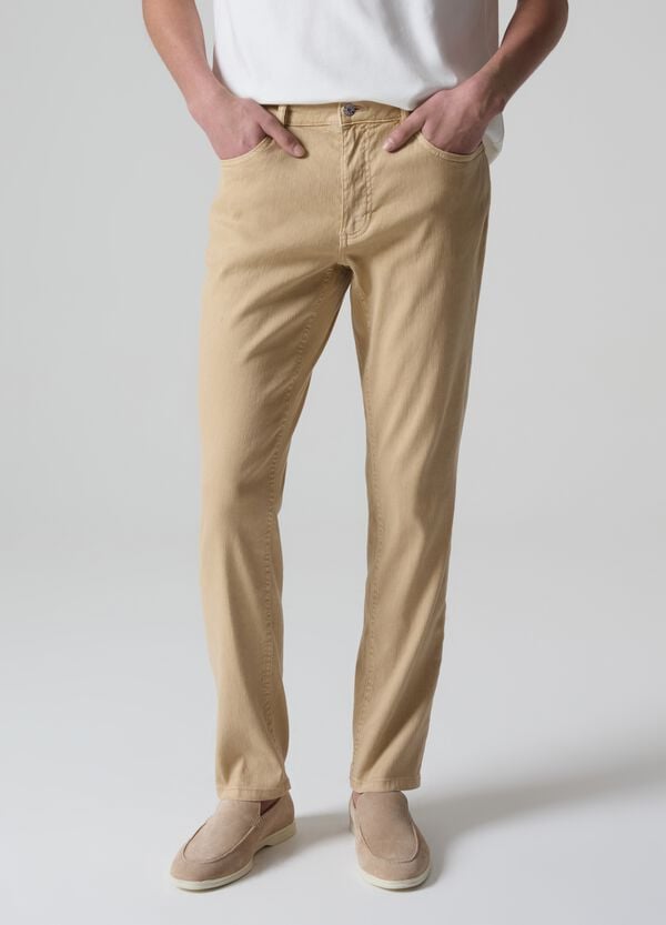 Ovs Pantaloni Slim In Lino E Cotone Stretch