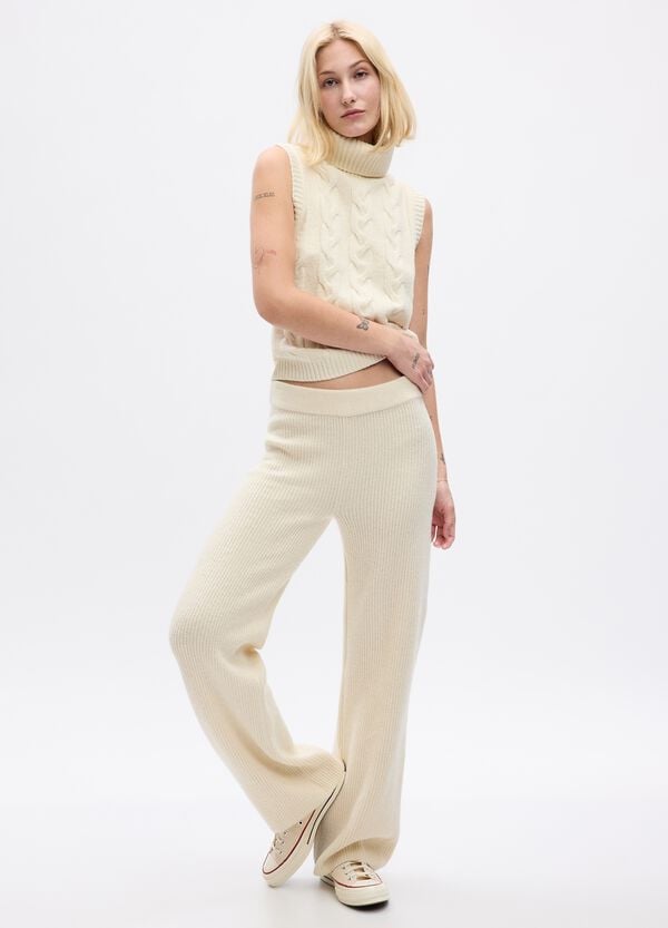 Ovs Pantaloni wide leg a coste inglesi