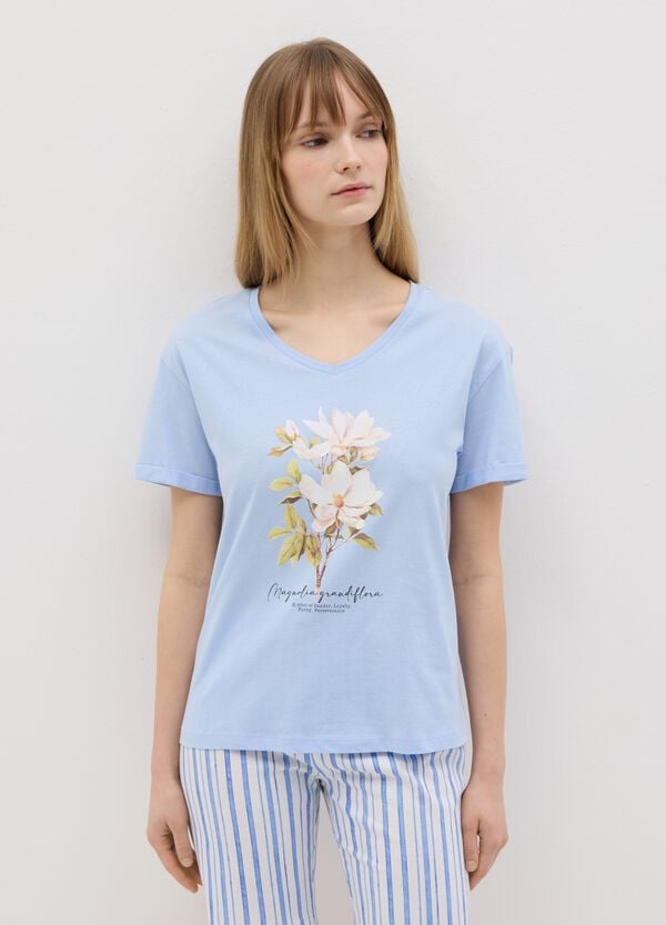 Ovs Pigiama In Cotone Azzurro Con Stampa Floreale