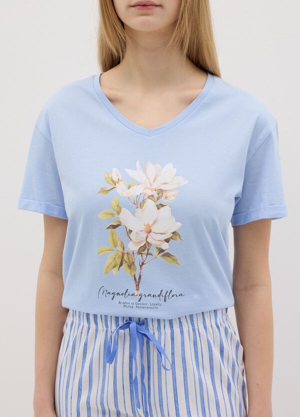 Ovs Pigiama In Cotone Azzurro Con Stampa Floreale
