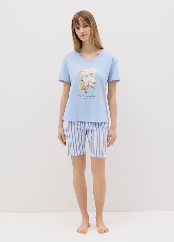 Ovs Pigiama in cotone azzurro con stampa floreale