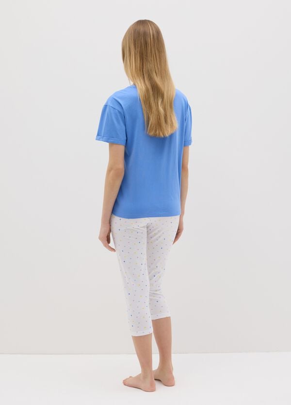 Ovs Pigiama In Cotone Bianco E Azzurro Con Stampa