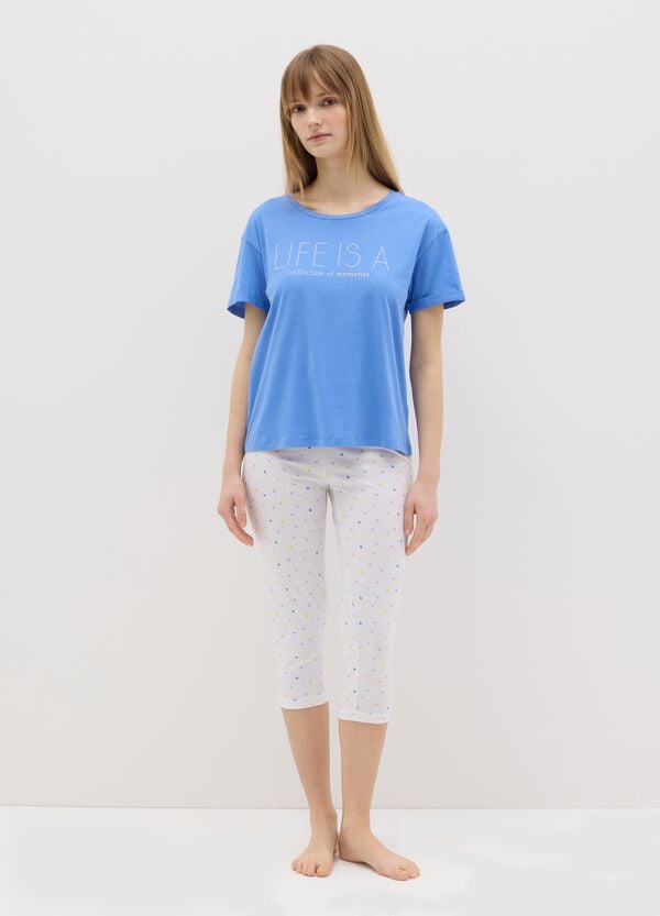 Ovs Pigiama in cotone bianco e azzurro con stampa