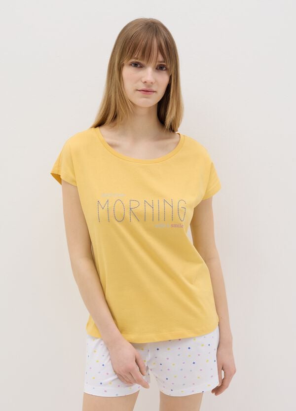 Ovs Pigiama In Cotone Bianco E Giallo Con Stampa