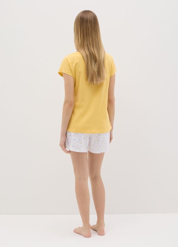 Ovs Pigiama In Cotone Bianco E Giallo Con Stampa