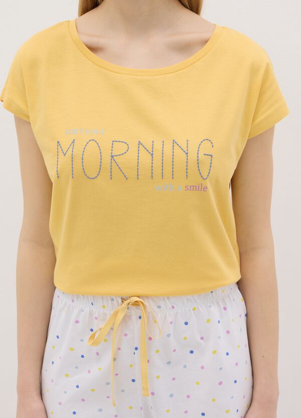 Ovs Pigiama In Cotone Bianco E Giallo Con Stampa