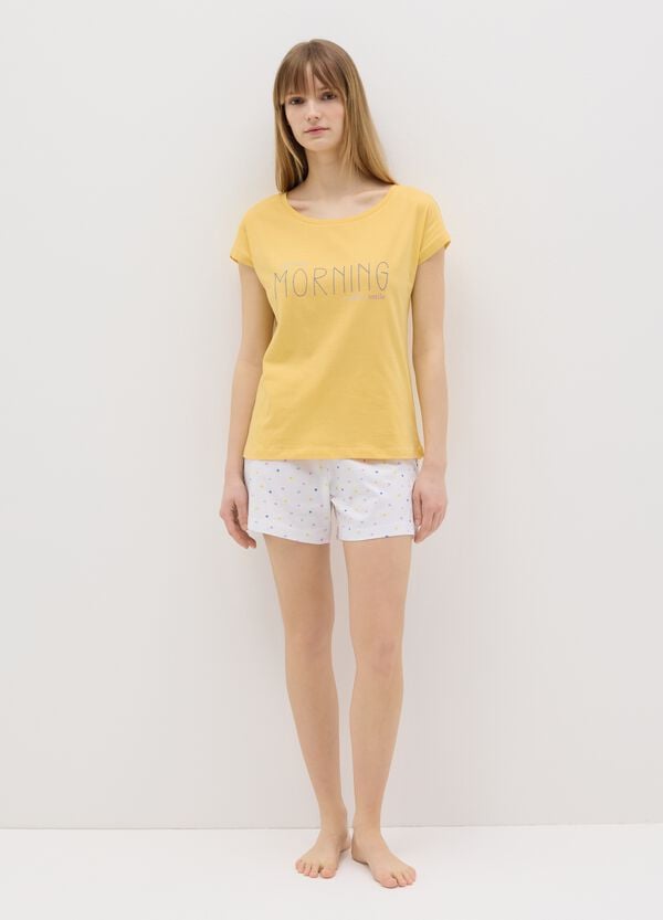 Ovs Pigiama in cotone bianco e giallo con stampa