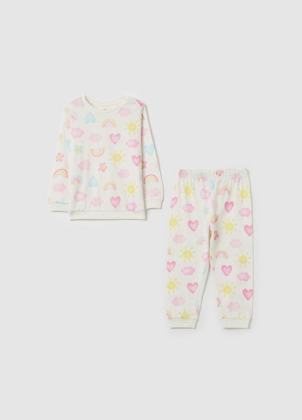 Ovs Pigiama in cotone bio con stampa sole e cuori
