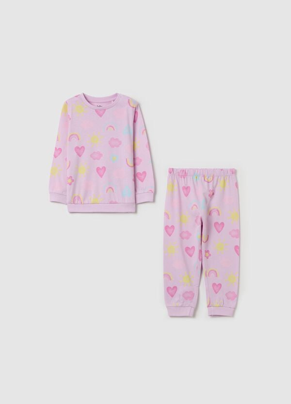 Ovs Pigiama in cotone bio con stampa sole e cuori