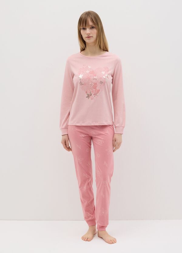 Ovs Pigiama in cotone rosa con stampa floreale
