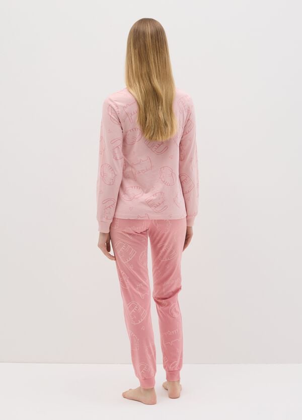 Ovs Pigiama In Cotone Rosa Con Stampa Gatti