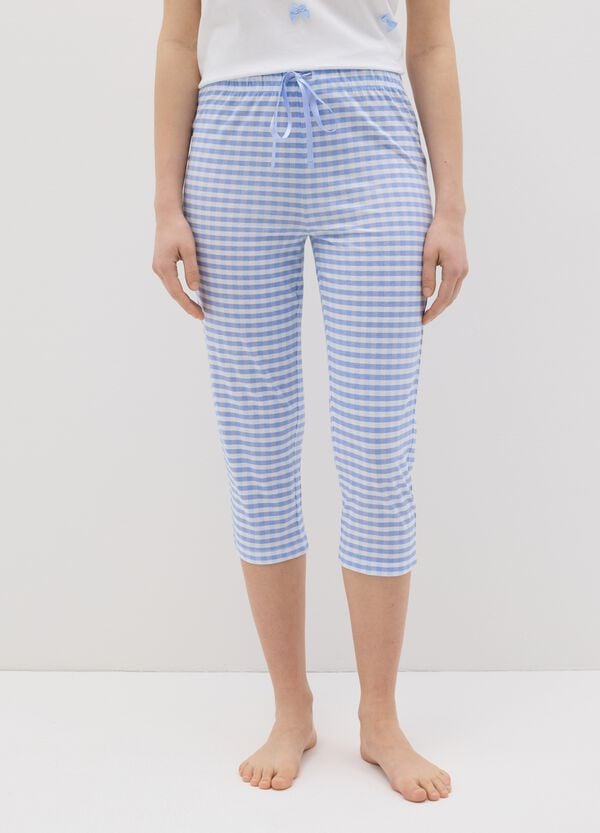 Ovs Pigiama Pinocchietto Vichy Bianco E Azzurro