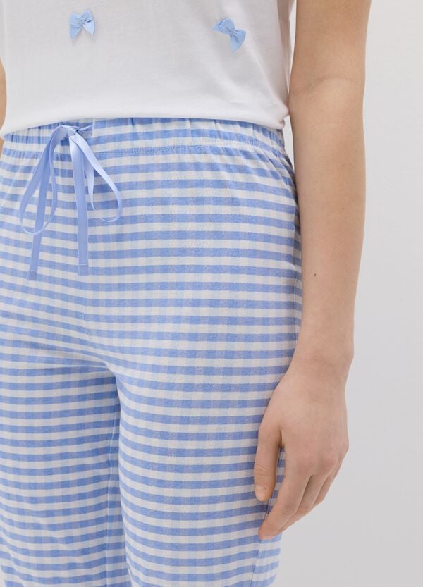 Ovs Pigiama Pinocchietto Vichy Bianco E Azzurro