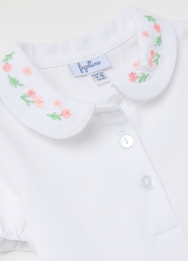 Ovs Polo In Cotone Stretch Con Ricamo Fiorellini