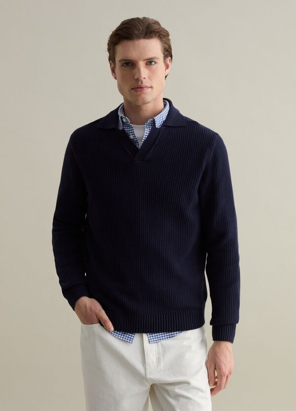 Ovs Pullover Con Scollo A Polo Micro Trama Waffle