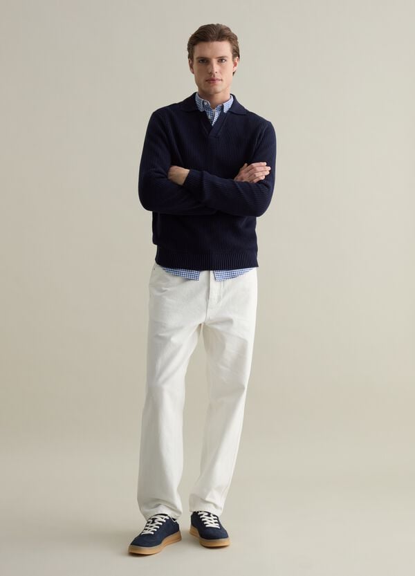 Ovs Pullover con scollo a polo micro trama waffle