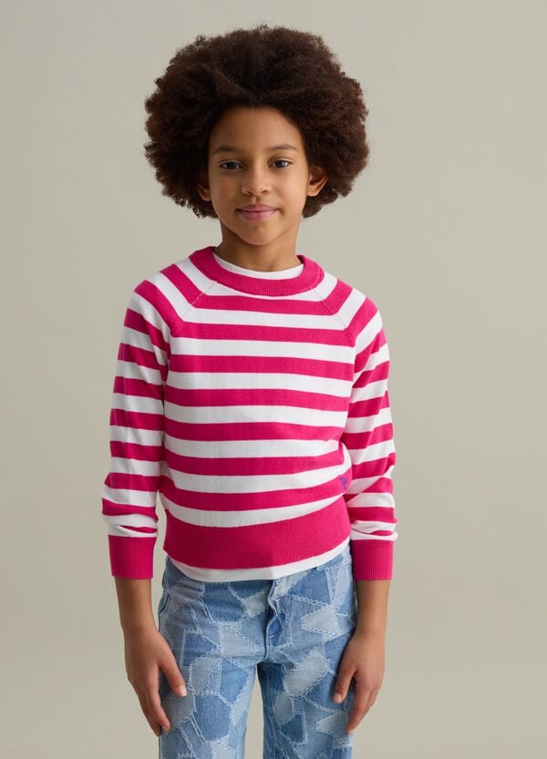 Ovs Pullover in cotone a righe con ricamo logo