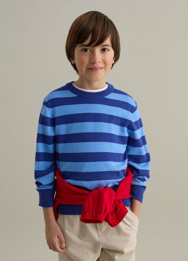 Ovs Pullover In Cotone A Righe Con Ricamo Logo