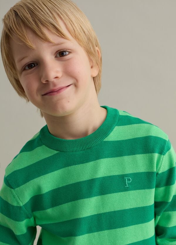 Ovs Pullover In Cotone A Righe Con Ricamo Logo