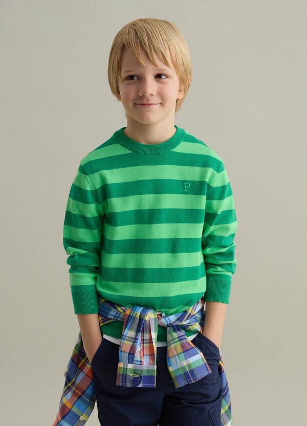 Ovs Pullover in cotone a righe con ricamo logo