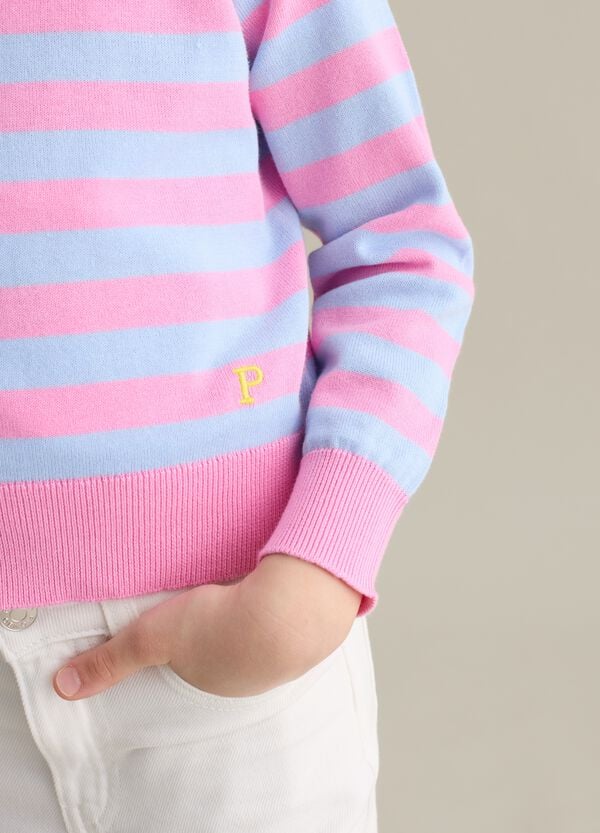 Ovs Pullover In Cotone A Righe Con Ricamo Logo