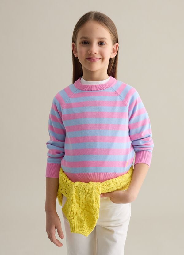 Ovs Pullover in cotone a righe con ricamo logo