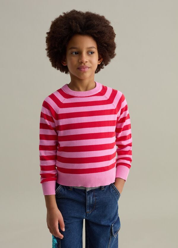 Ovs Pullover in cotone a righe con ricamo logo