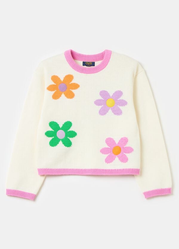 Ovs Pullover in cotone con fiori jacquard