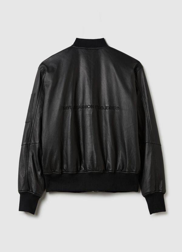 Ovs Real Leather Perfect Bomber Jacket Black