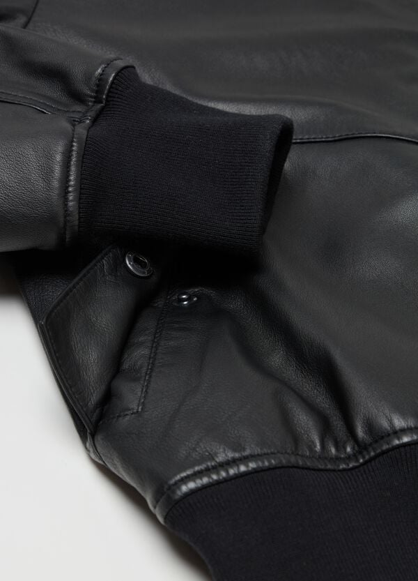 Ovs Real Leather Perfect Bomber Jacket Black