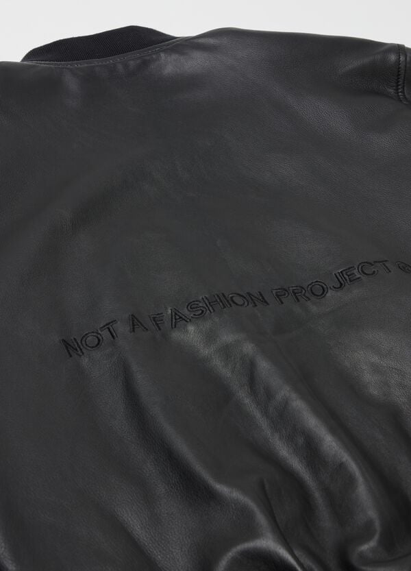 Ovs Real Leather Perfect Bomber Jacket Black