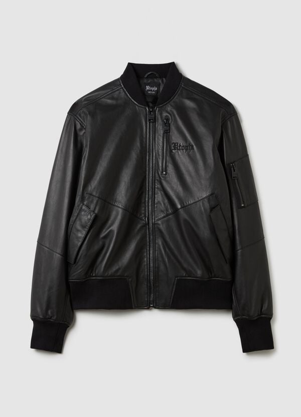Ovs Real Leather Perfect Bomber Jacket Black