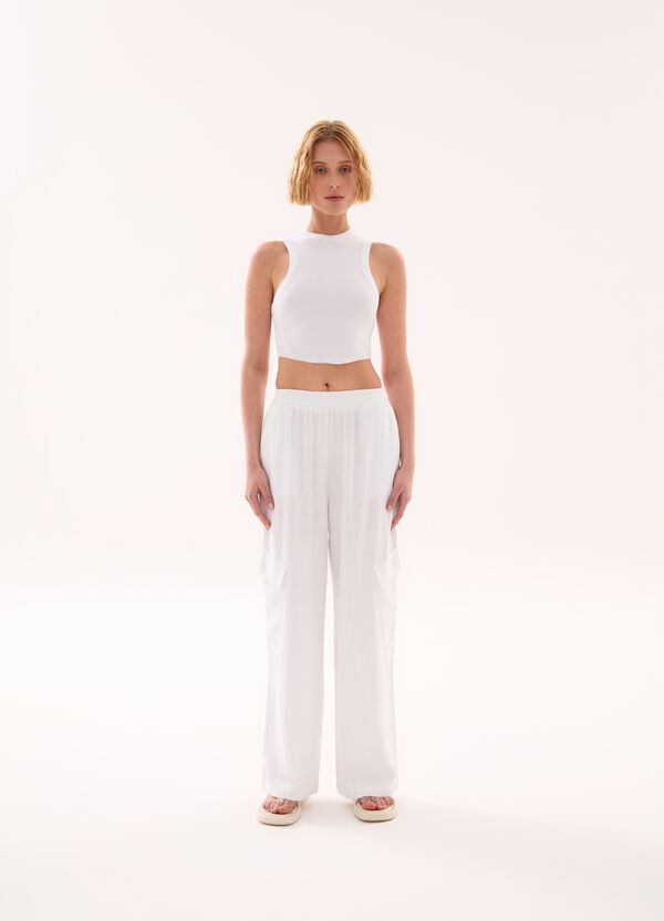 Ovs Rounded Crop Tank White