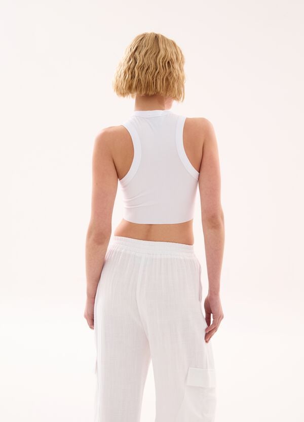 Ovs Rounded Crop Tank White